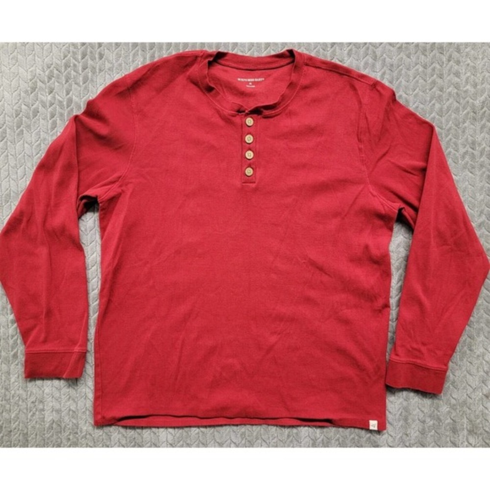 Burt's Bees Baby Henley Shirt Mens Size XL Red Pullover Cotton Blend Layer‎ Work